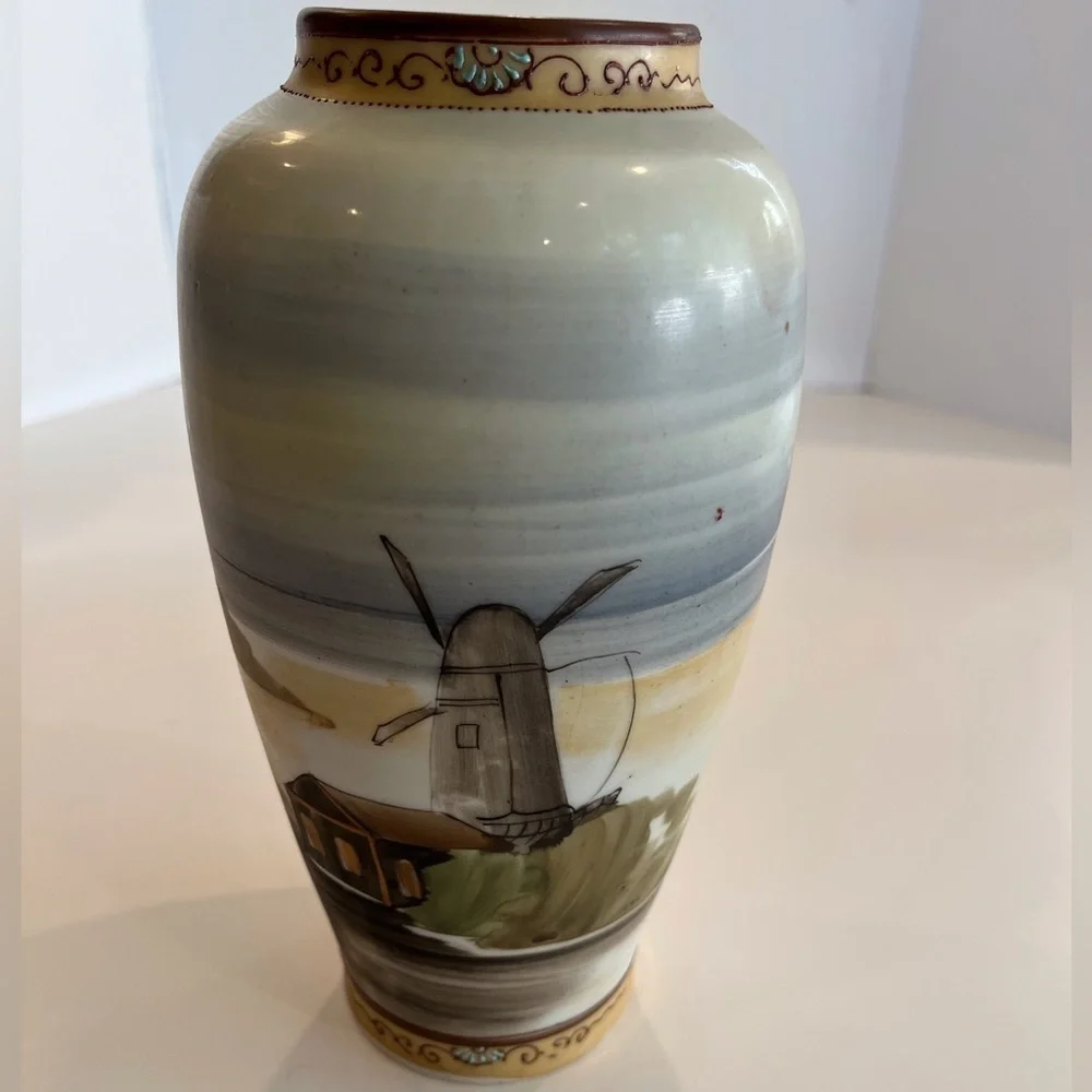 Hand Painted Vase with Windmill